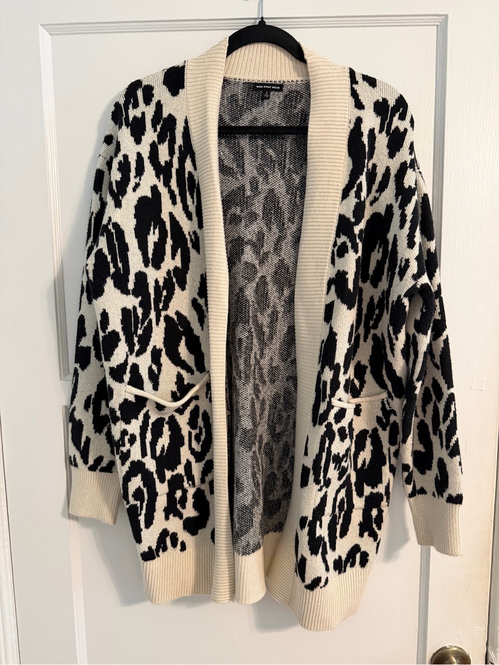 Who What Wear Black & Cream Leopard Open-Front Cardigan